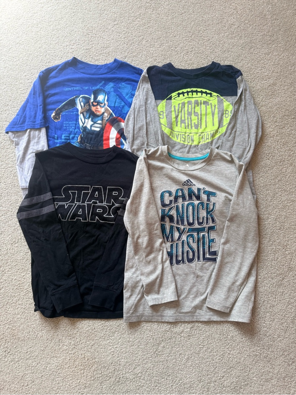 Adidas, Marvel, Star Wars, Long Sleeve Graphic Tees Lot of 4 Size S 7/8
